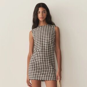 Doen Coralie Linen Button Sleeveless Mini Dress Marilyn Gingham Black White